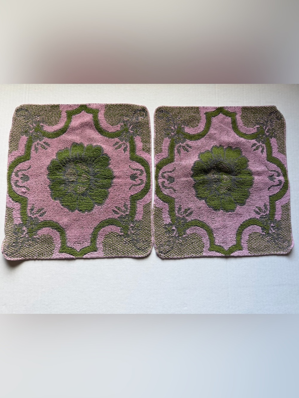 Vintage Floral Pink and Olive Green Washcloth- Set of 2 Lady Pepperell